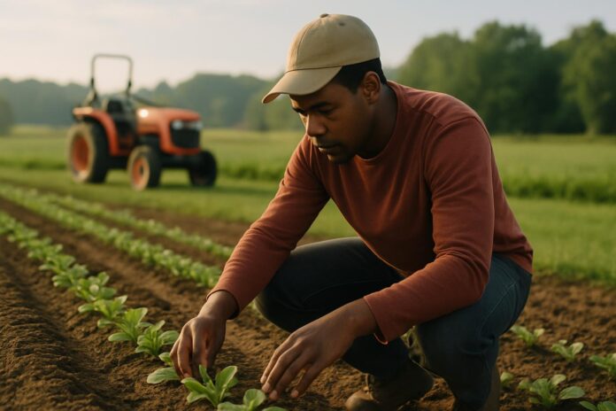 2026-06-08-grist-becoming-a-farmer-is-hard-this-michigan-program-wants-to-hel 미시간 북부 농장에서 작물을 돌보는 초보 농부 인큐베이터 참가자