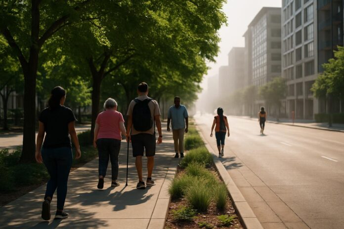 2026-07-01-grist-urban-trees-aren-t-just-nice-scientists-say-they-re-mandator 폭염 속 그늘을 만드는 가로수와 도심 녹지로 구성된 도시 숲