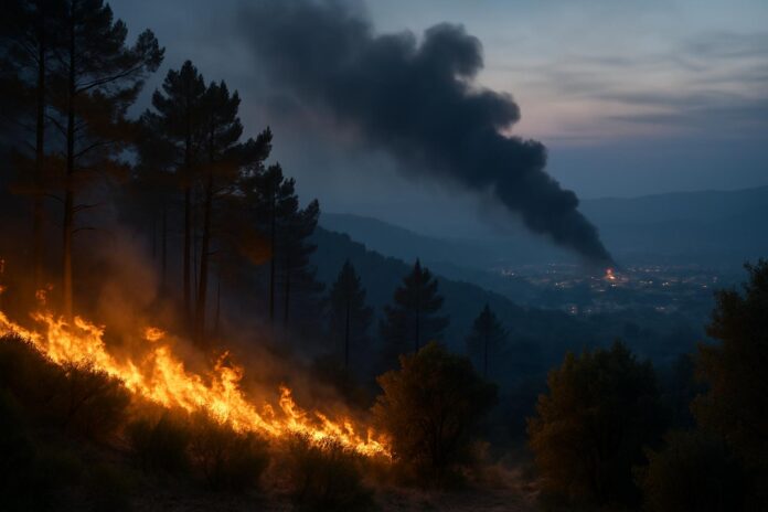 2026-07-06-ehn-wildfires-rage-in-portugal-and-spain-as-authorities-in-greec 남유럽 산불로 숲 위로 짙은 산불 연기가 치솟는 장면
