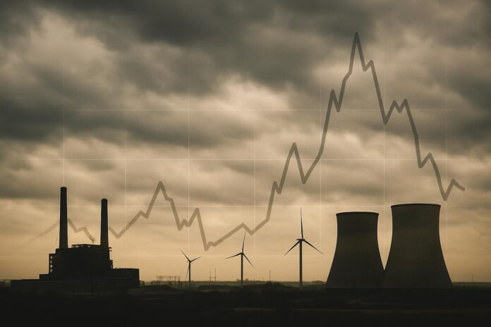 2026-08-20-carbonbrief-factcheck-10-flaws-in-the-conservative-report-on-cheap-power 영국 전기요금과 에너지 전환을 상징하는 전력망과 발전원 이미지