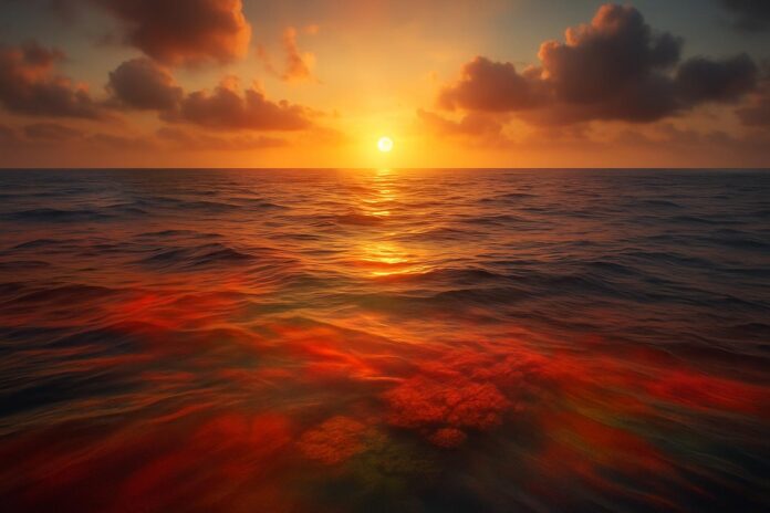 2026-08-28-mongabay-global-sea-surface-temperatures-reach-a-record-high-again 기록적 해수면 온도 상승을 상징하는 따뜻해진 바다 표면 이미지