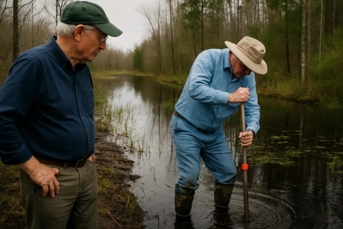 2026-09-09-mongabay-in-north-carolina-a-race-is-on-to-restore-critical-peatland- 노스캐롤라이나 이탄지에서 토양을 채취하며 수위 복원을 조사하는 연구자들